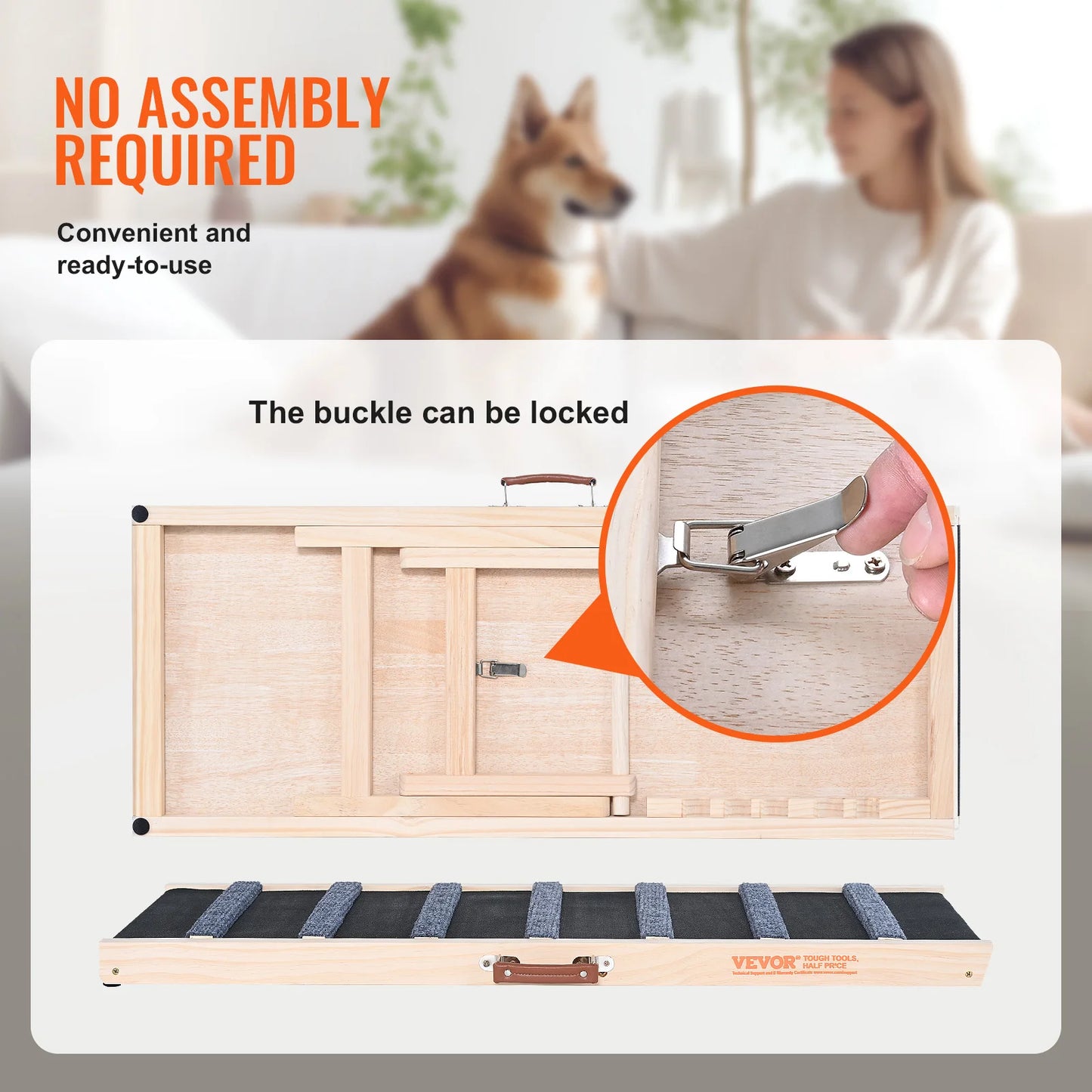 SucceBuy Dog Ramp Folding Ladder Adjustable High Anti-Slip Wooden Pet Climbing Stairs