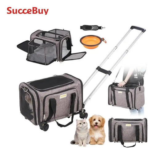 SucceBuy Pet Cat Carrier Breathable Dog Carry Backpack with Wheels and Shoulder Strap for Travel