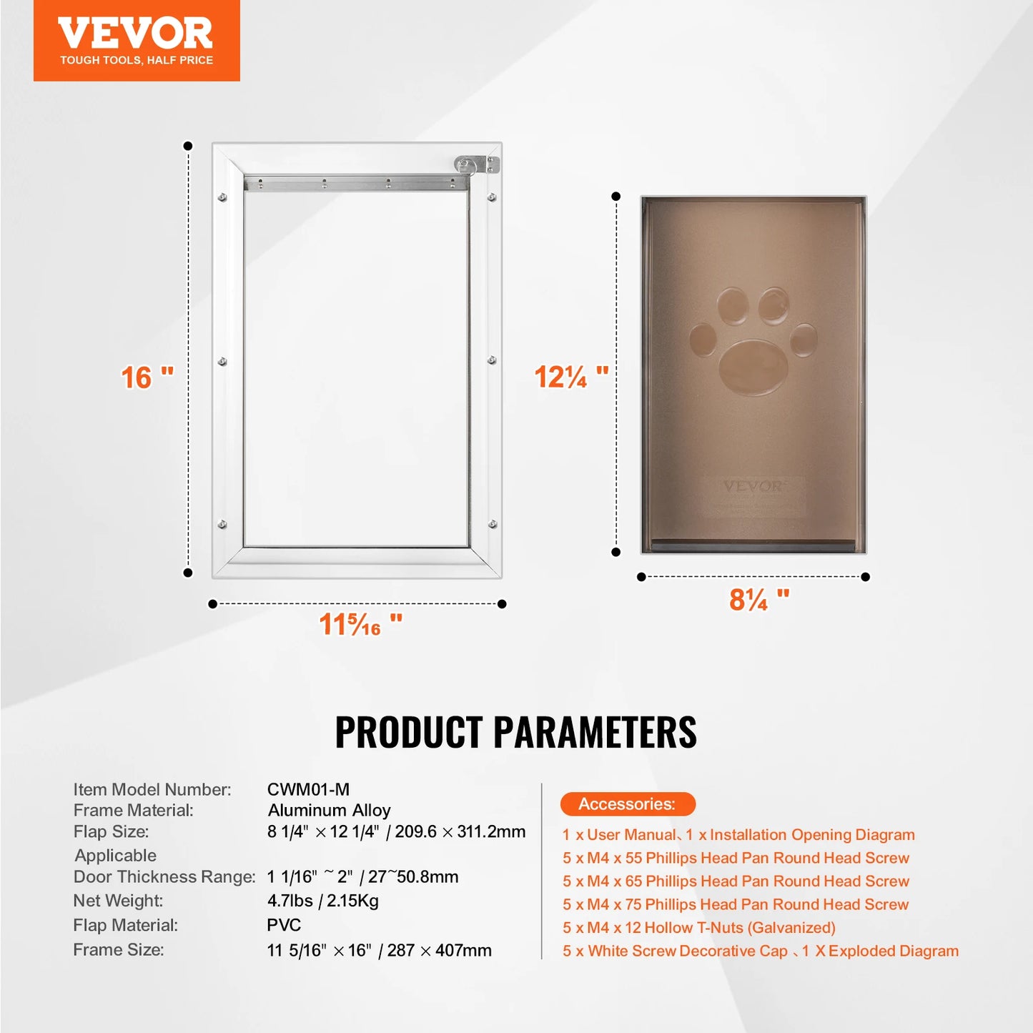 Dog Door Aluminum Pet Door With Lock And Flap Weatherproof