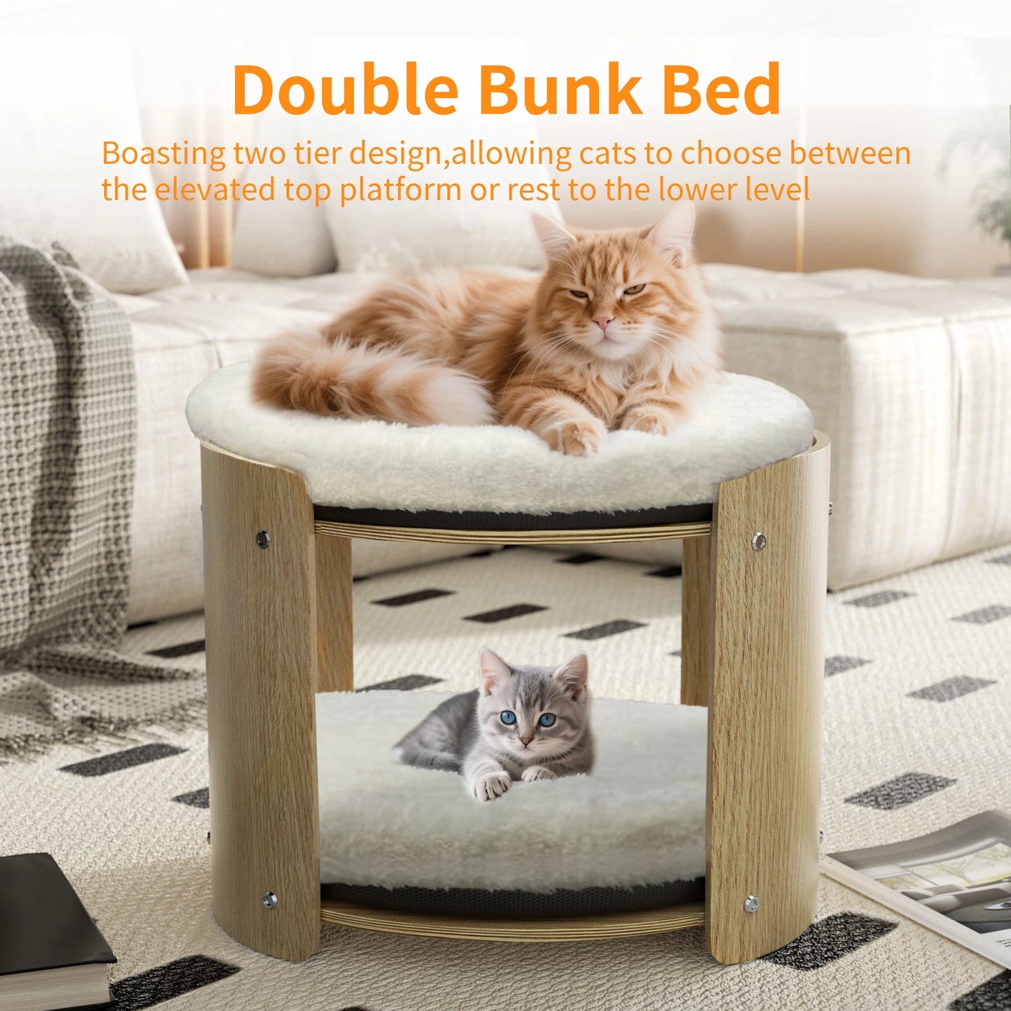 Bingopaw Elevated Cat Bed 2-Tier Cat Tree Tower with Natural Bamboo Frame and Plush Mat