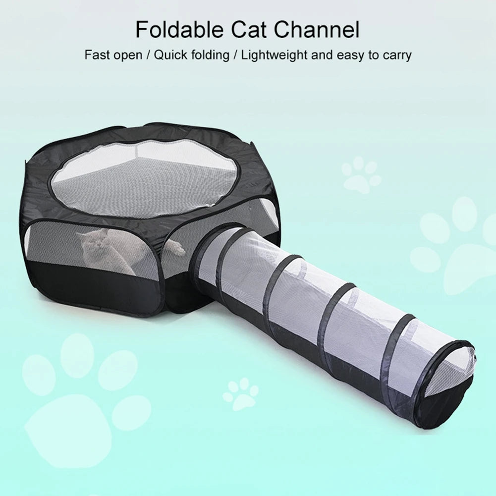 2 In 1 Foldable Cat Tunnel Rabbit Cage Multifunctional Pet Toy