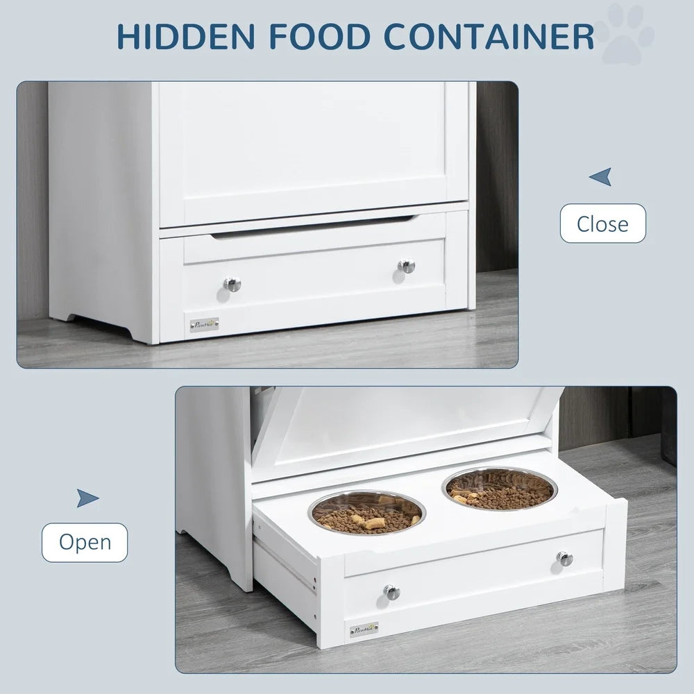 XMSJ Pet Feeder Station Cabinet With Raised Bowls Hanger