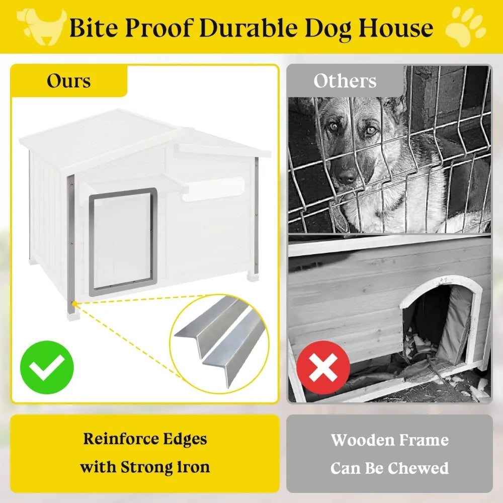 Large Weatherproof Wooden Dog House with Chew-Proof Frame