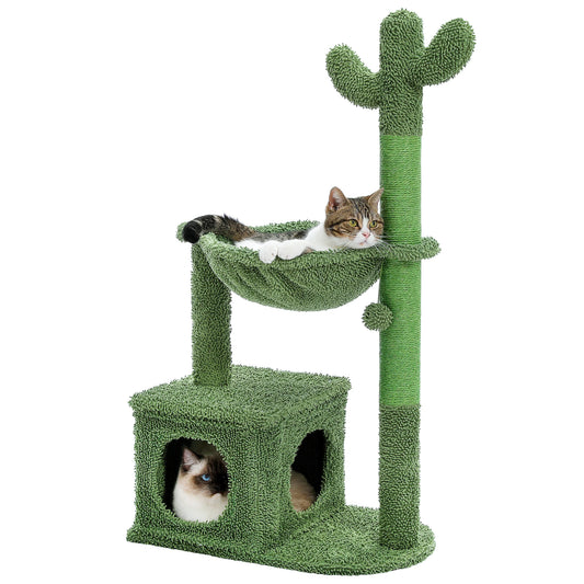 Cactus Cat Tree with Large Condo Hammock and Scratching Post