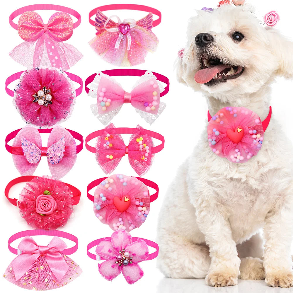 MRUQ PET Lace Bling Bow Tie For Dogs Adjustable Collar