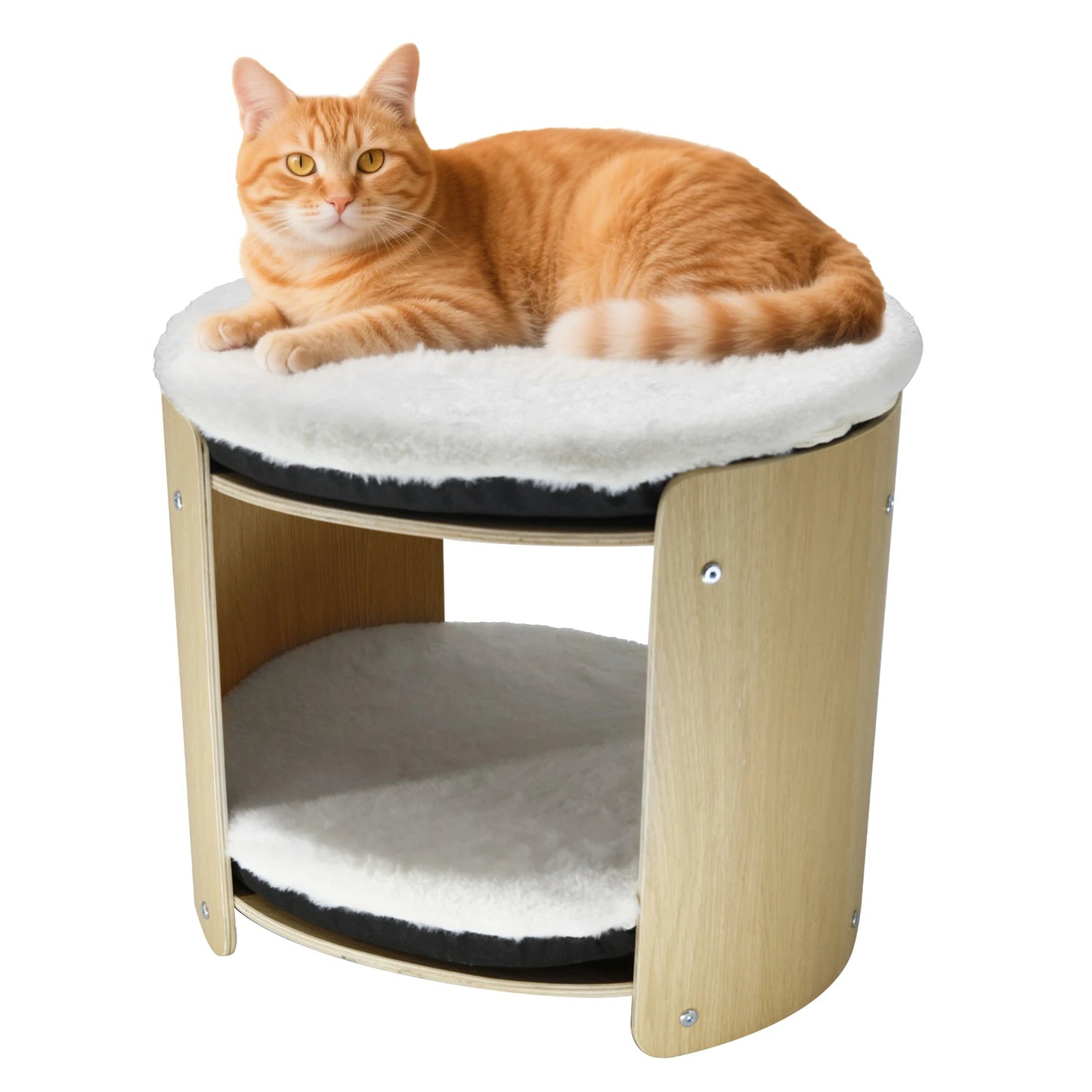 Bingopaw Elevated Cat Bed 2-Tier Cat Tree Tower with Natural Bamboo Frame and Plush Mat