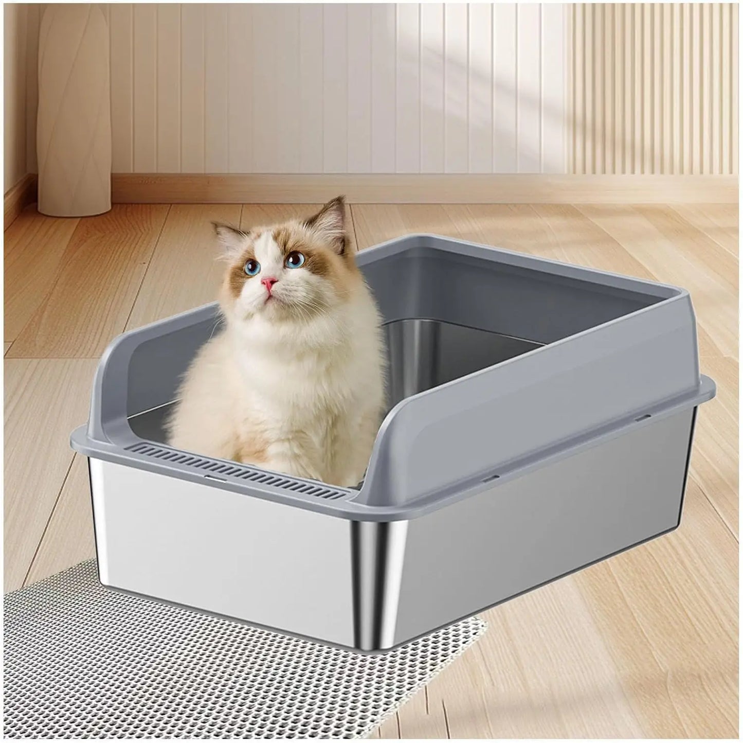 Stainless Steel Cat Litter Box with Lid and Anti-Leakage Enclosure Non-Stick by NoEnName