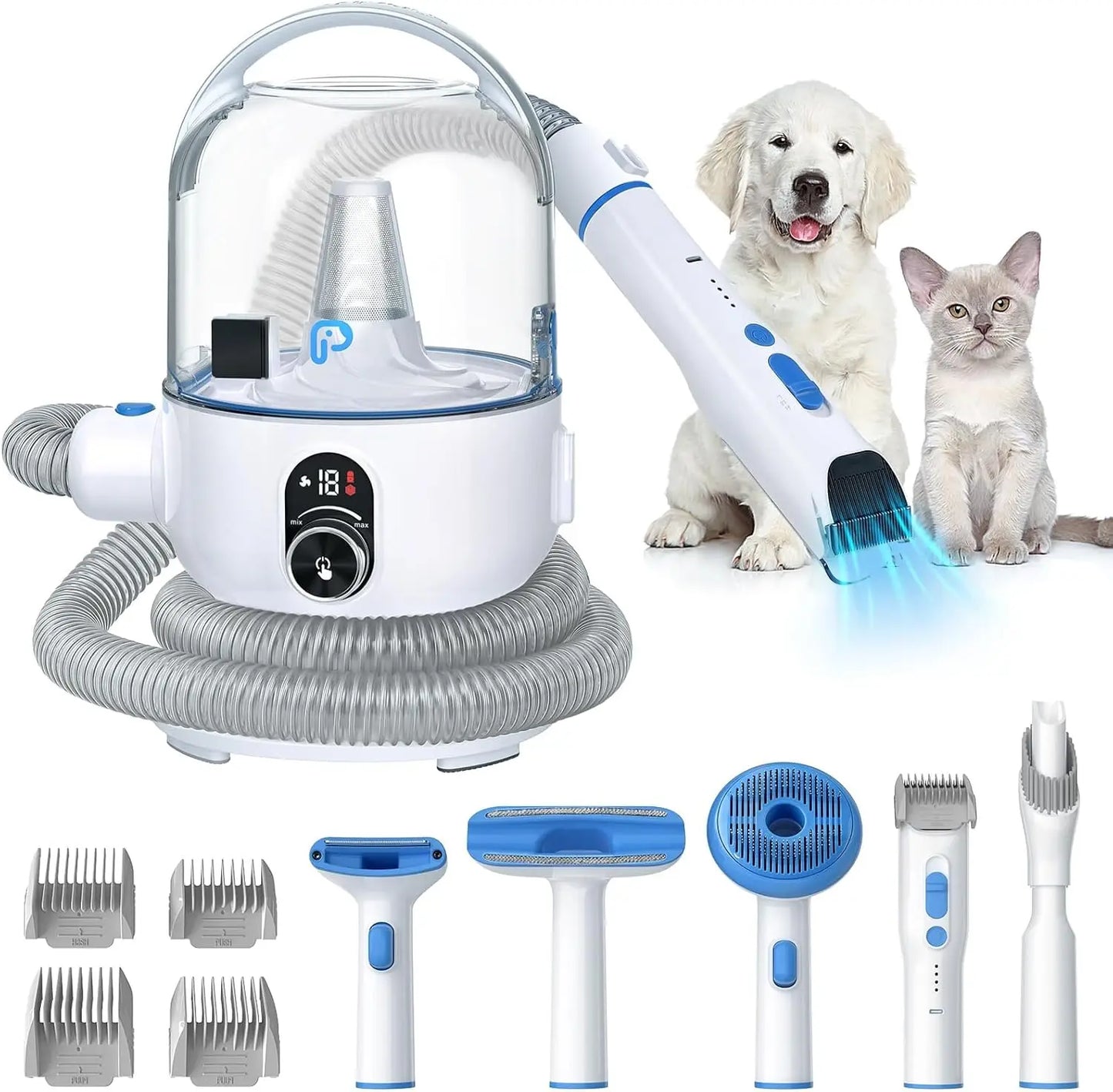 Pet Grooming Vacuum Kit 5 in 1 Low Noise Hair Remover for Shedding Dogs and Cats