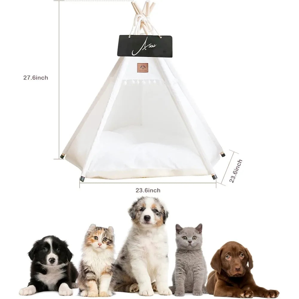 Hign-Concerned Teepee Pet Tent Cat Bed With Thick Cushion
