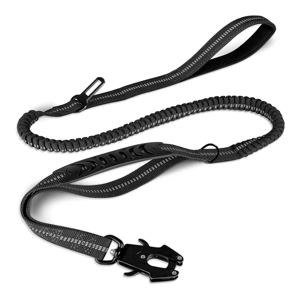 Reflective Shock Absorbing Heavy Duty Tactical Bungee Dog Leash with Car Seatbelt