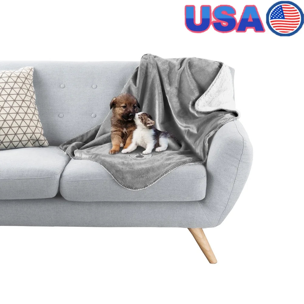 Reversible Waterproof Dog Blanket Soft Sherpa Fleece Machine Washable Pet Throw Couch Furniture Protection