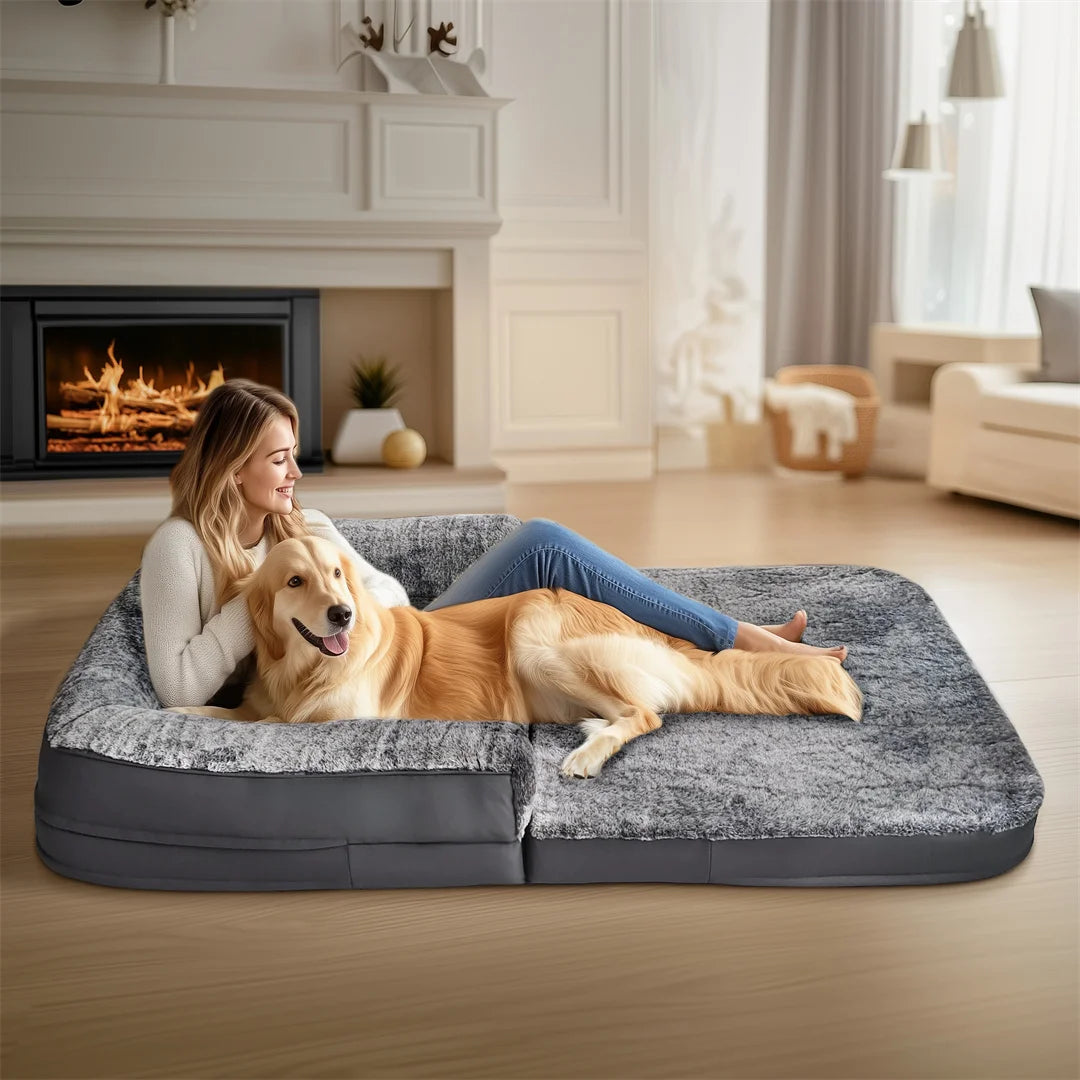 BINGOPAWCN Foldable Plush Orthopedic Dog Bed Calming