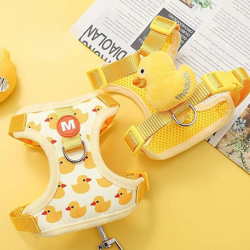 Cartoon Duck Dog Harness and Leash Set for French Bulldogs