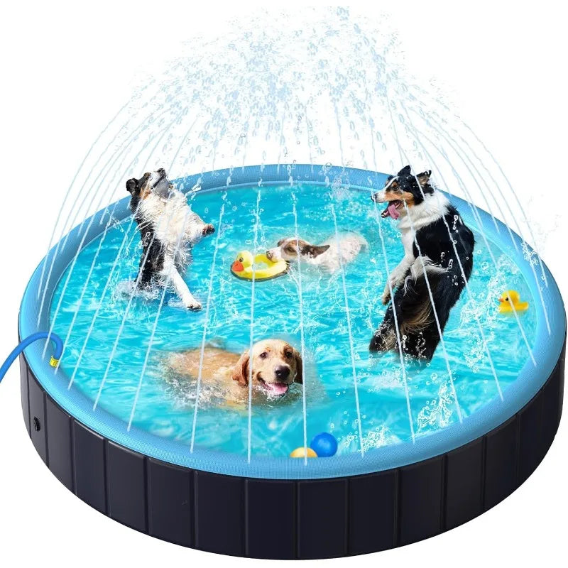 Dog Pool for Large Dogs 63 Inch Foldable Pet Wading Pool with Splash Sprinkler Outdoor Summer Bathtub Heavy Duty for Puppy Duck