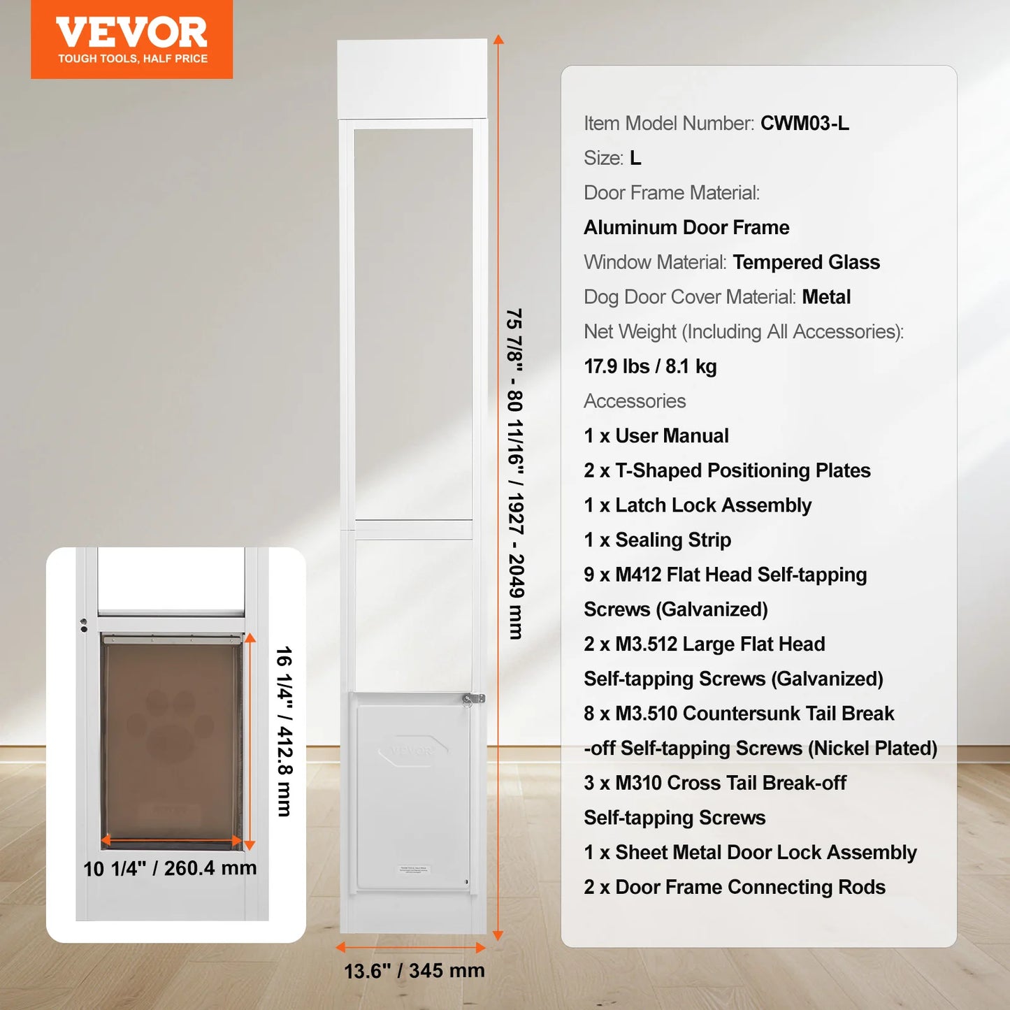 SucceBuy Adjustable Height Sliding Glass Dog Door Aluminum