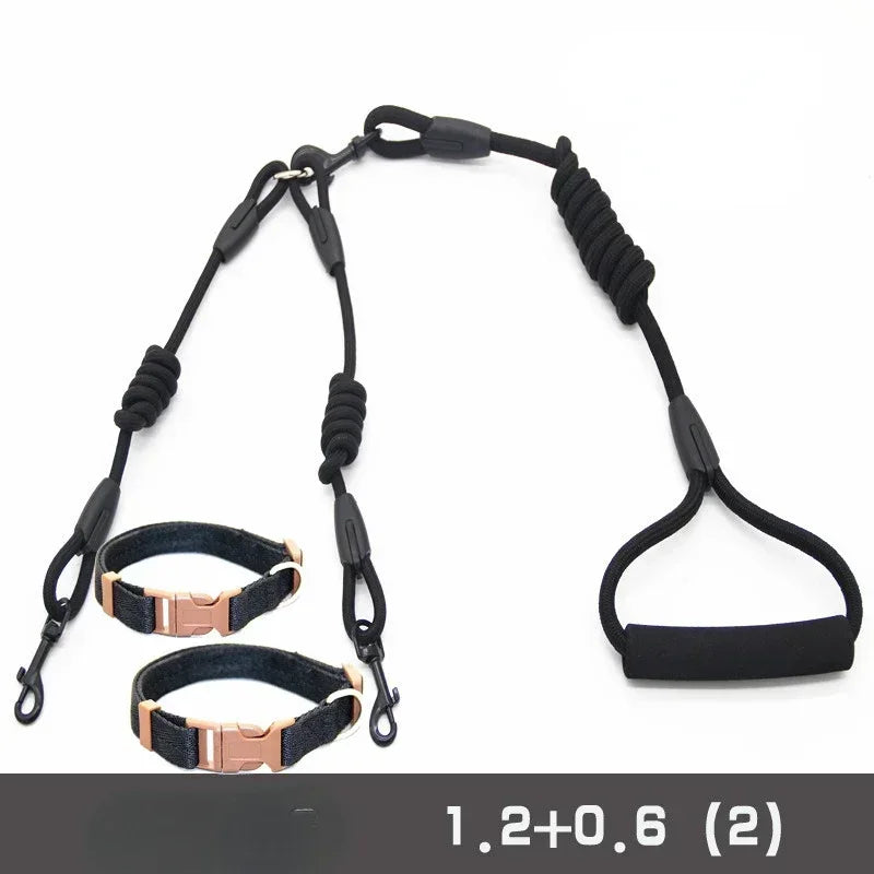 Double Dog Leash Coupler for Small Dogs Nylon Black Two Way Lead