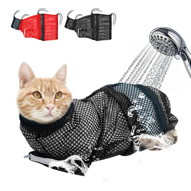 Mesh Cat Grooming Bath Bag Adjustable Pet Washing Bags Anti Scratch Bite Nail Trim Restraint for Cats