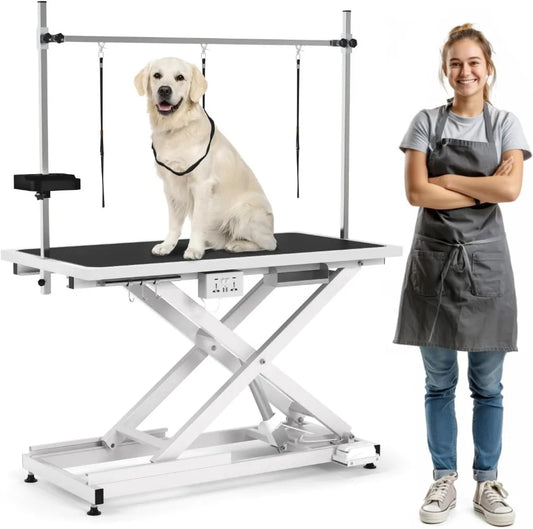 49 Inch Electric Dog Grooming Table with Tool Organizer and Nooses