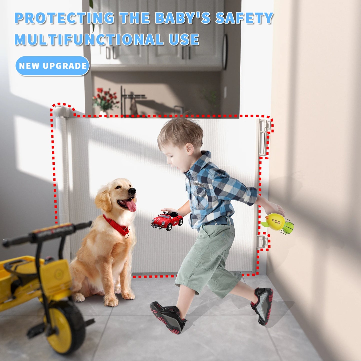 Extra Wide Retractable Dog Gate for Kids and Pets in White