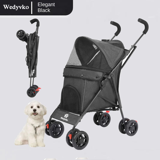 Pet Dog Stroller with Four Wheels Portable Puppy Stroller with Rotating Brakes and Storage for Dogs and Cats Travel and Outdoor Use