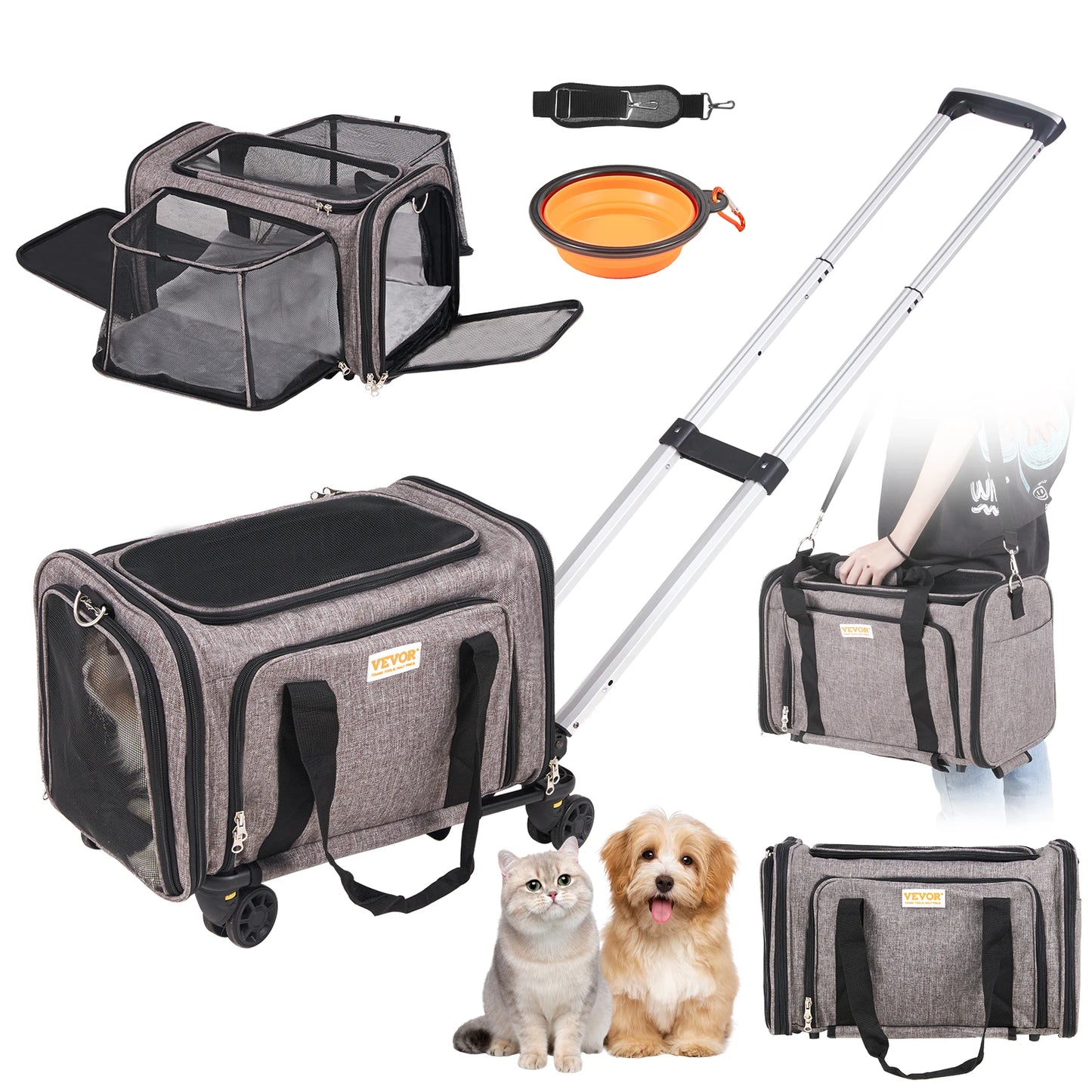 SucceBuy Cat Carrier Backpack With Telescopic Handle Wheels
