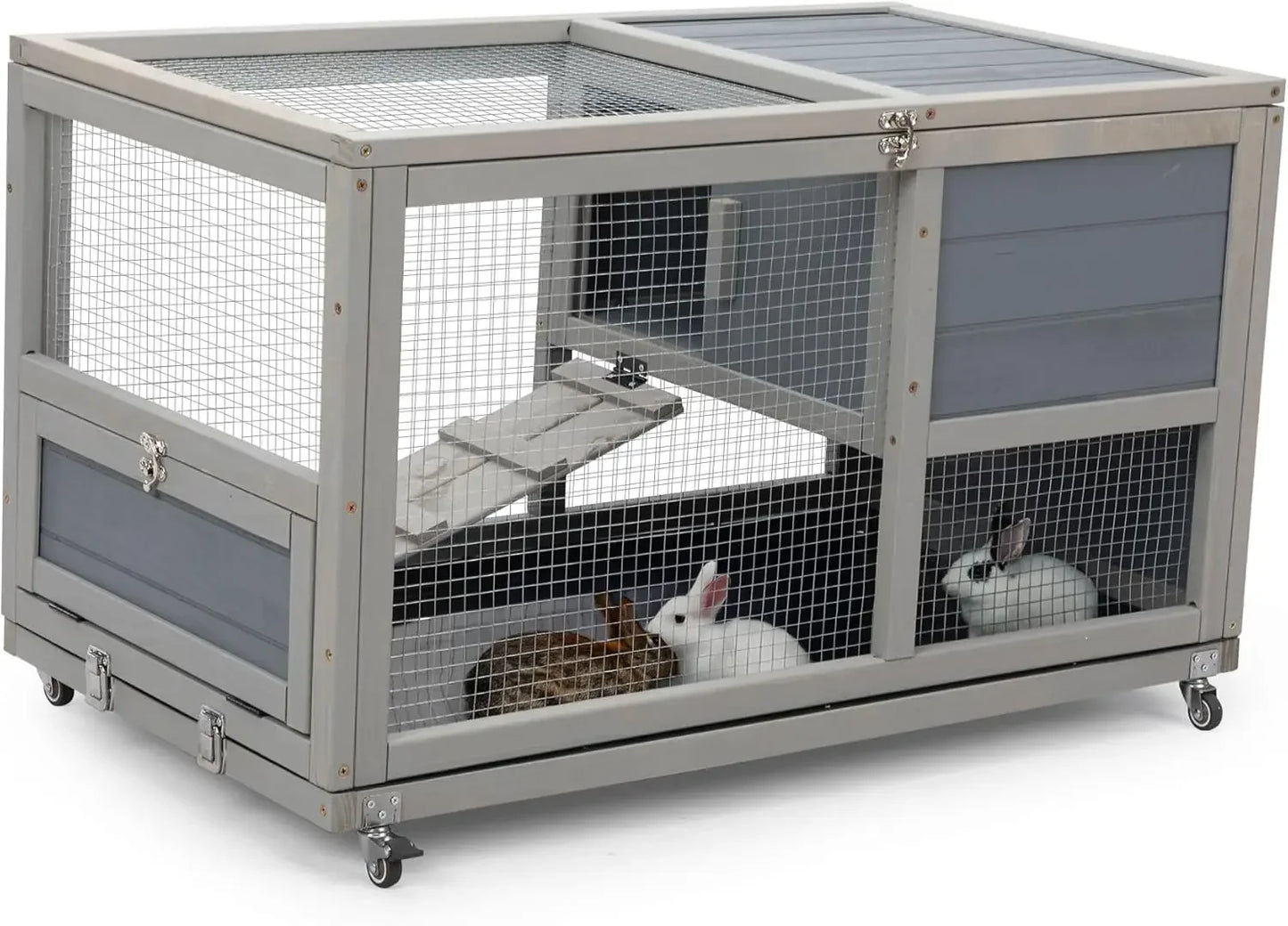 Hign-concerned Wood Rabbit Hutch On Wheels With Tray