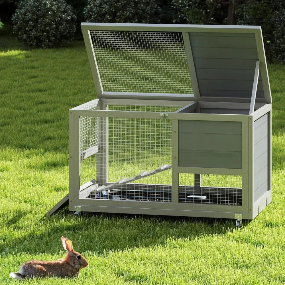 Hign-concerned Wood Rabbit Hutch On Wheels With Tray