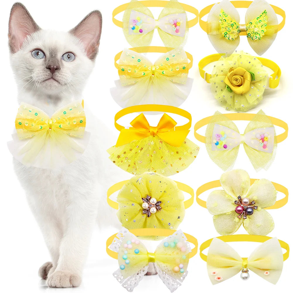 MRUQ PET Lace Bling Bow Tie For Dogs Adjustable Collar