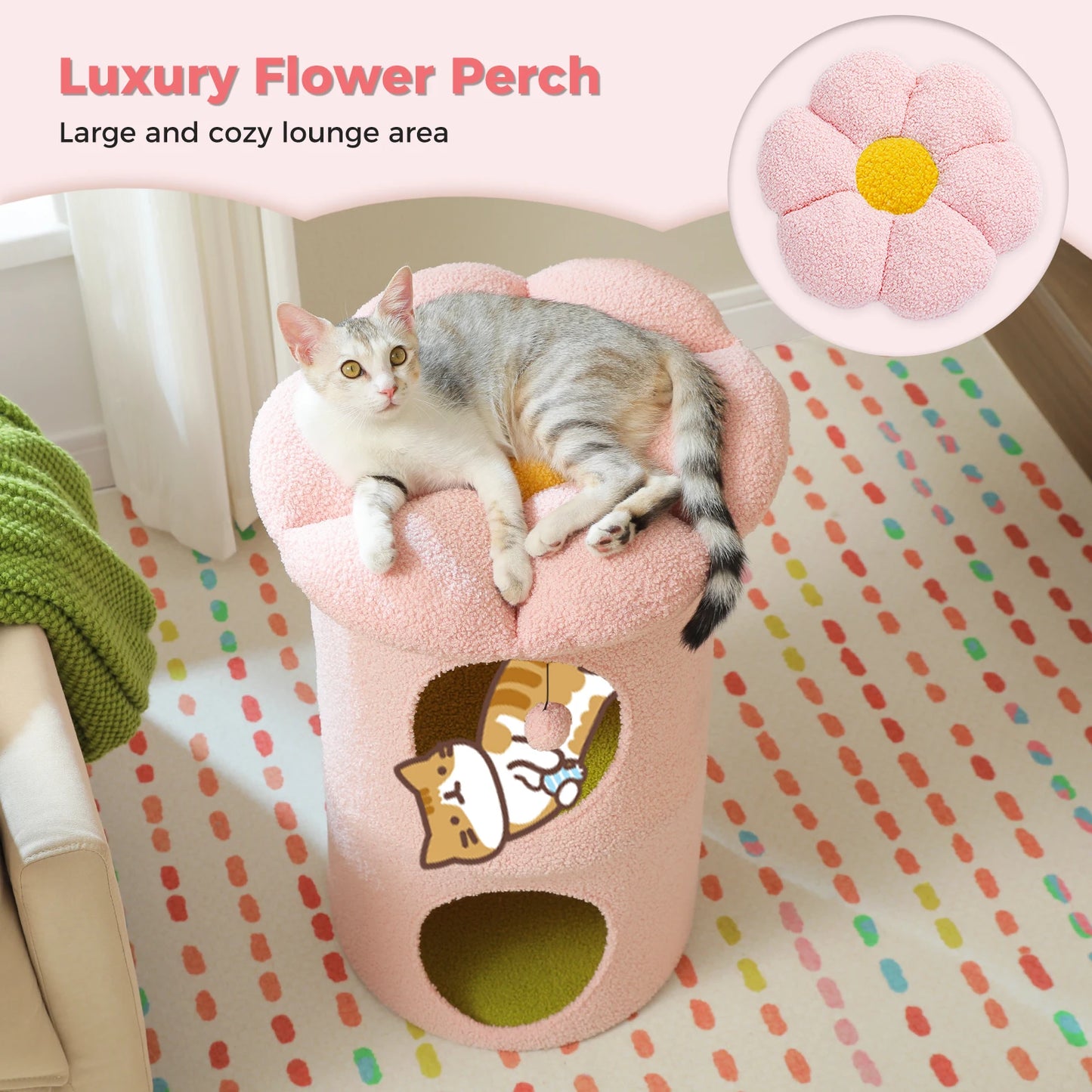 Pawz Road Two Storey Cat House with Removable Flower Bed Cute Cat Cave Condo