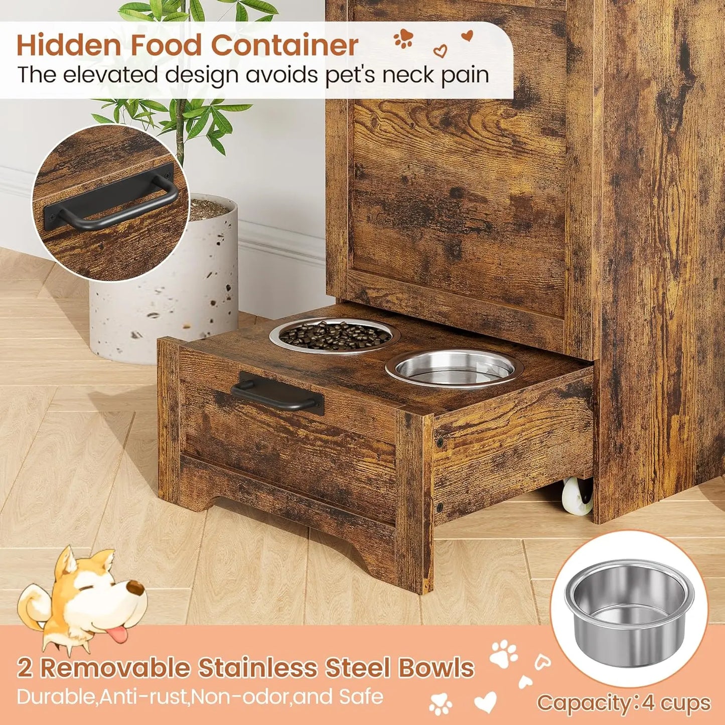 Hign Concerned Dog Feeding Station With 2 Elevated Bowls