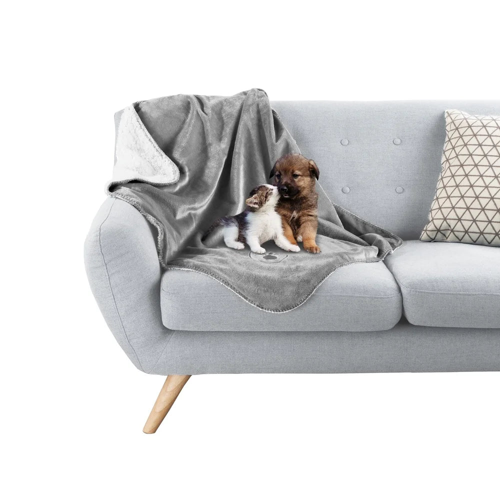Reversible Waterproof Dog Blanket Soft Sherpa Fleece Machine Washable Pet Throw Couch Furniture Protection