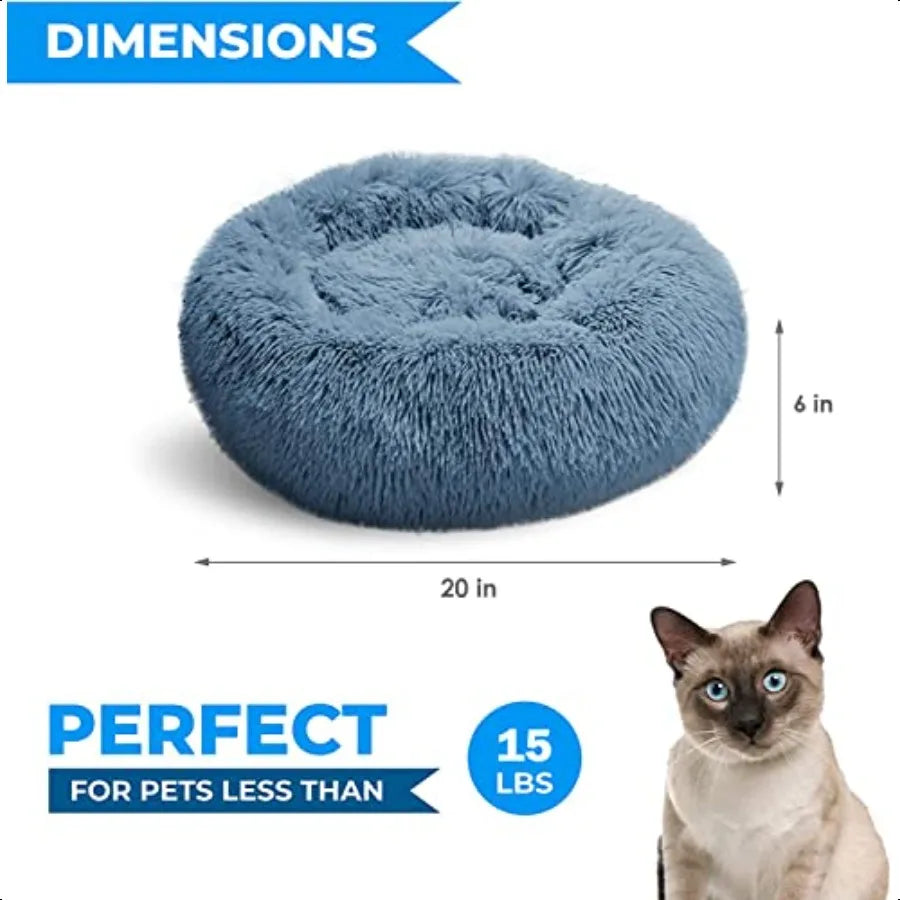 Cat Bed Washable Orthopedic Soft Fluffy Round Calming Pet Bed for Small to Large Cats and Dogs