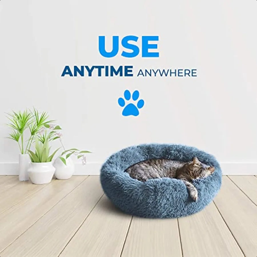 Cat Bed Washable Orthopedic Soft Fluffy Round Calming Pet Bed for Small to Large Cats and Dogs