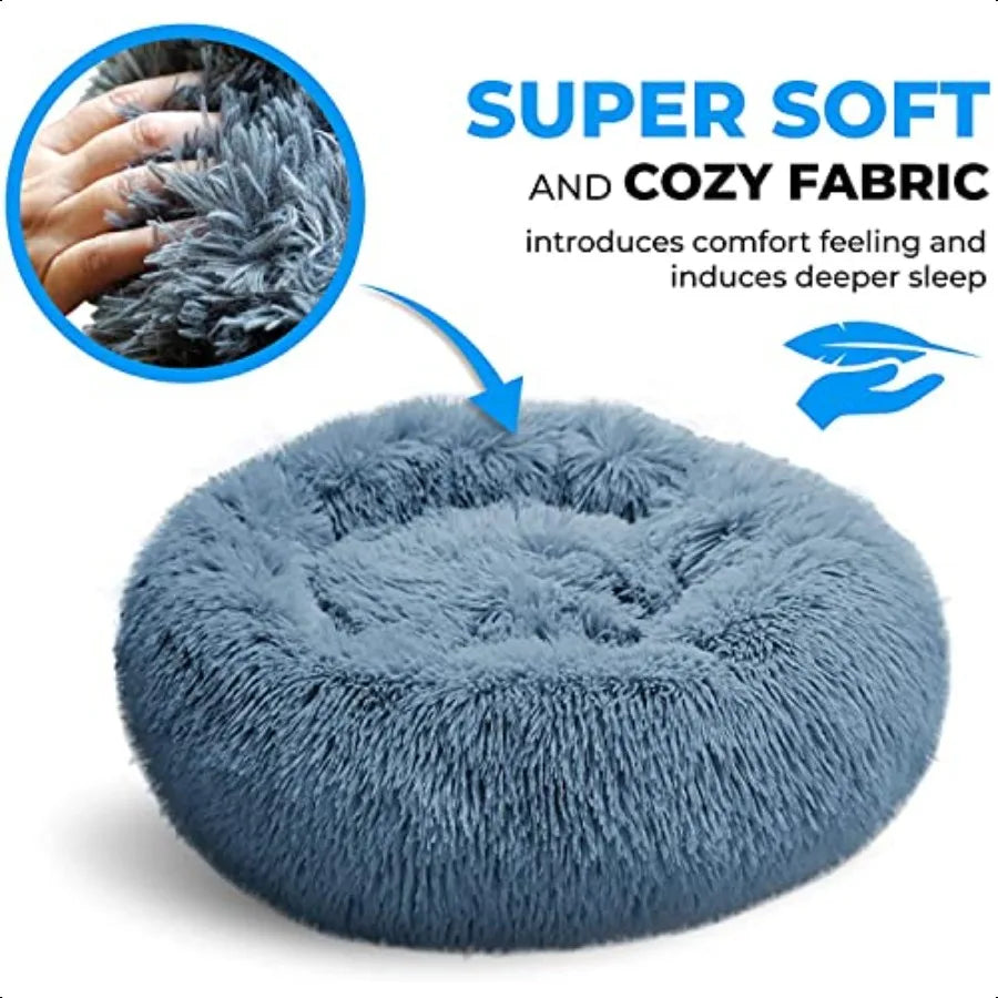 Cat Bed Washable Orthopedic Soft Fluffy Round Calming Pet Bed for Small to Large Cats and Dogs