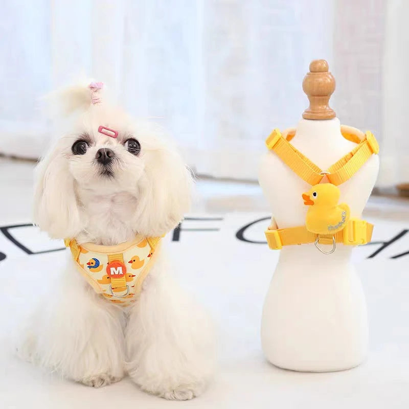 Cartoon Duck Dog Harness and Leash Set for French Bulldogs