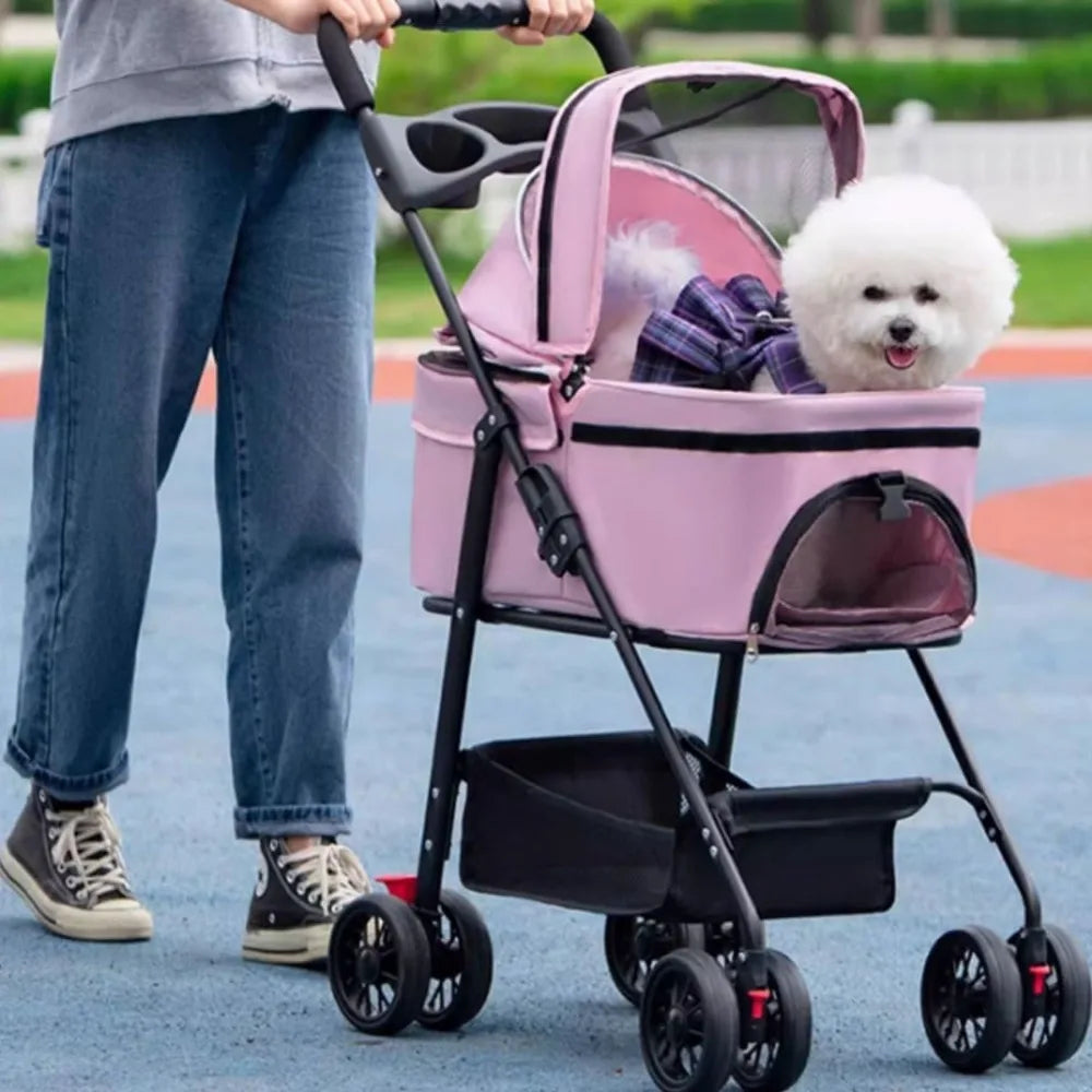 Folding Pet Stroller with Detachable Carrier for Dog Travel by NoEnName