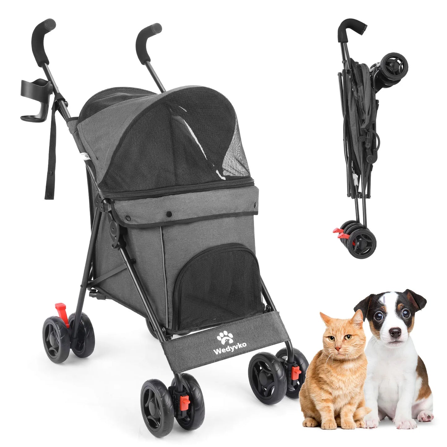 Pet Dog Stroller with Four Wheels Portable Puppy Stroller with Rotating Brakes and Storage for Dogs and Cats Travel and Outdoor Use