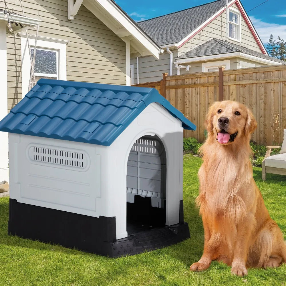 26 Inch Plastic Dog House with Air Vents and Elevated Floor