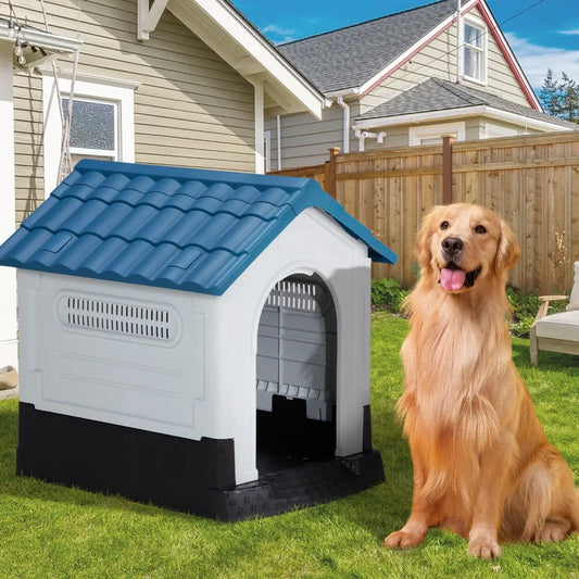 26 Inch Plastic Dog House with Air Vents and Elevated Floor