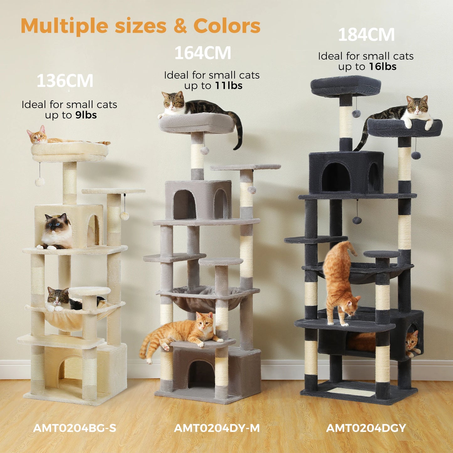 PAWZ Road Large Cat Tree and Tower for Indoor Cats with Scratching Posts and Spacious Hammock