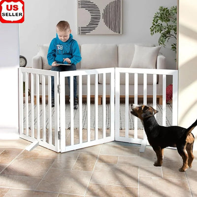 Indoor Freestanding Dog Gate Wooden Pet Fence Elite - Front View