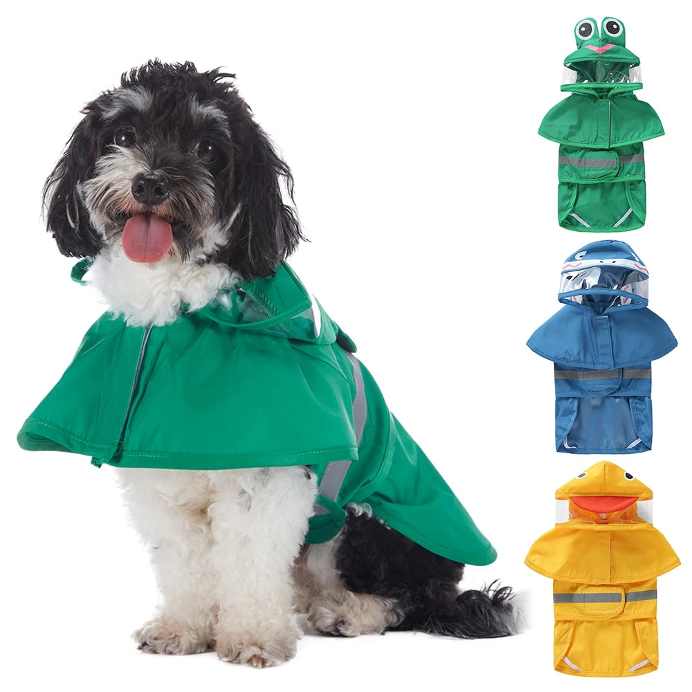Fashionable Reflective Pet Dog Raincoat Cute Animal Hooded Waterproof Jacket for Large Dogs