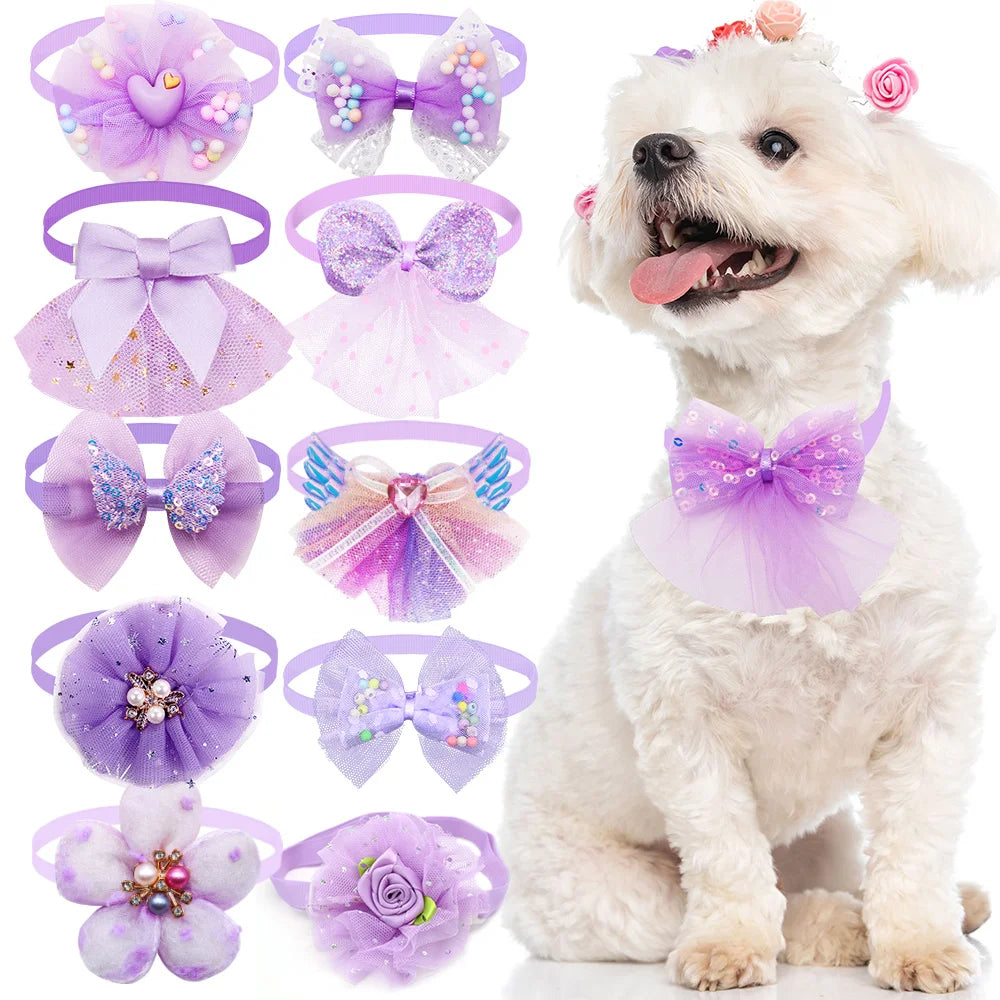 MRUQ PET Lace Bling Bow Tie For Dogs Adjustable Collar