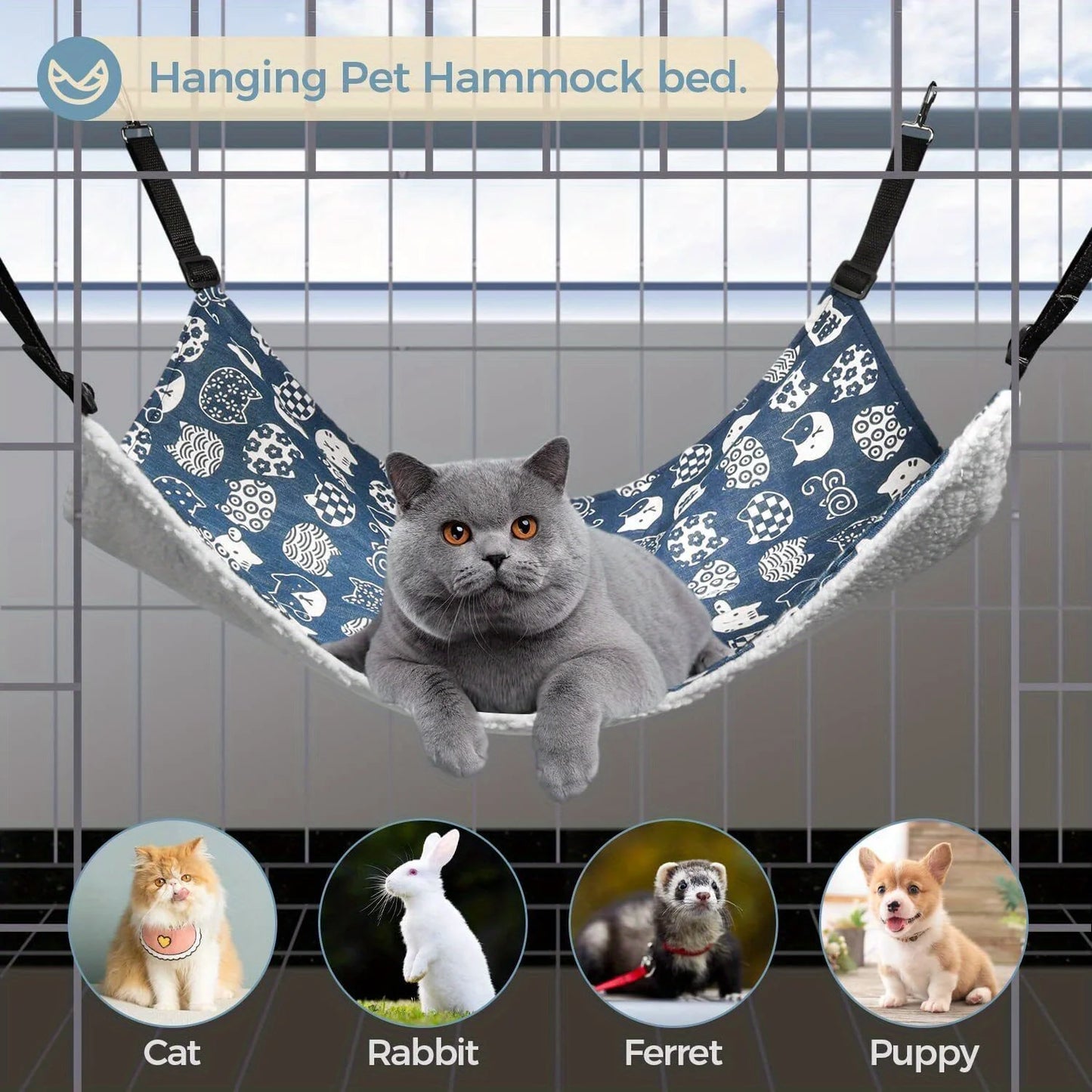 2Pcs Reversible Cat Hammock Soft Breathable Small Pet Bed