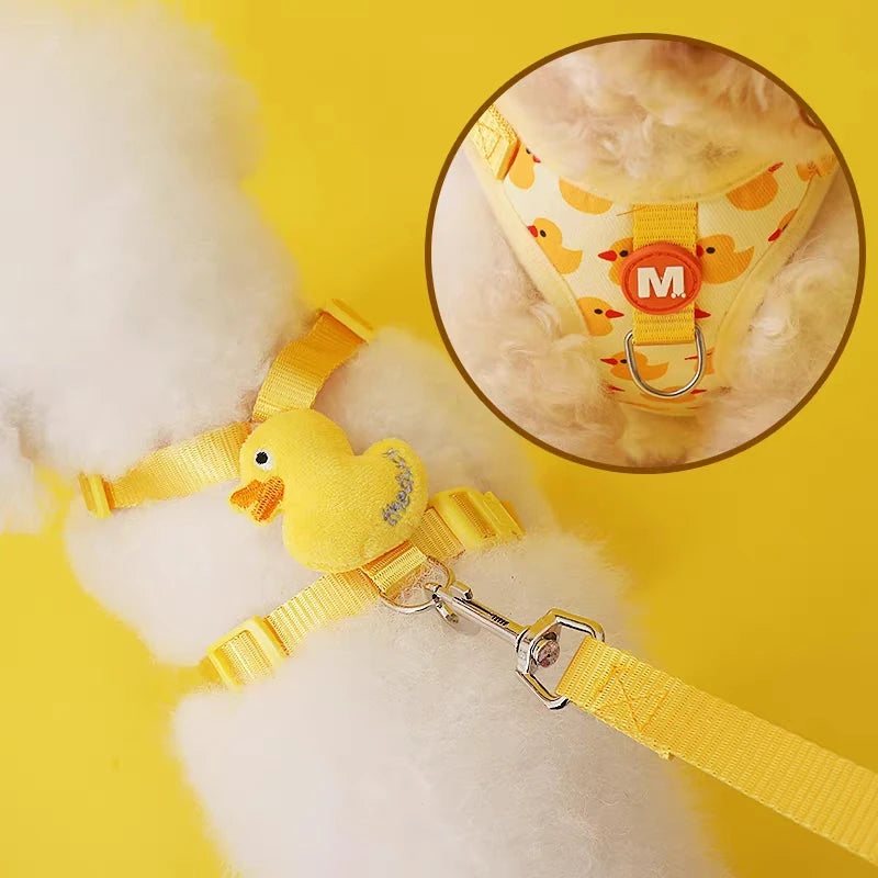 Cartoon Duck Dog Harness and Leash Set for French Bulldogs