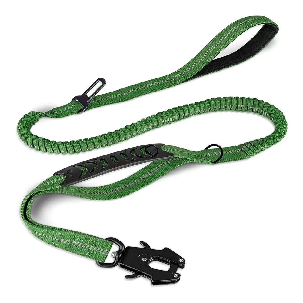 Reflective Shock Absorbing Heavy Duty Tactical Bungee Dog Leash with Car Seatbelt
