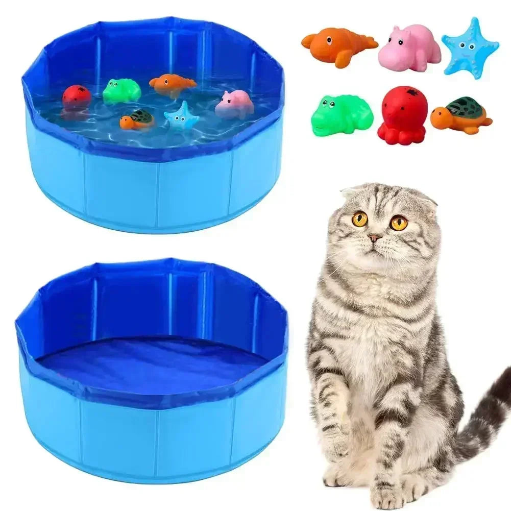 Foldable Pet Water Play Pool with Turtle Starfish and Octopus Toys for Cats and Dogs Summer Cooling Bath Basin