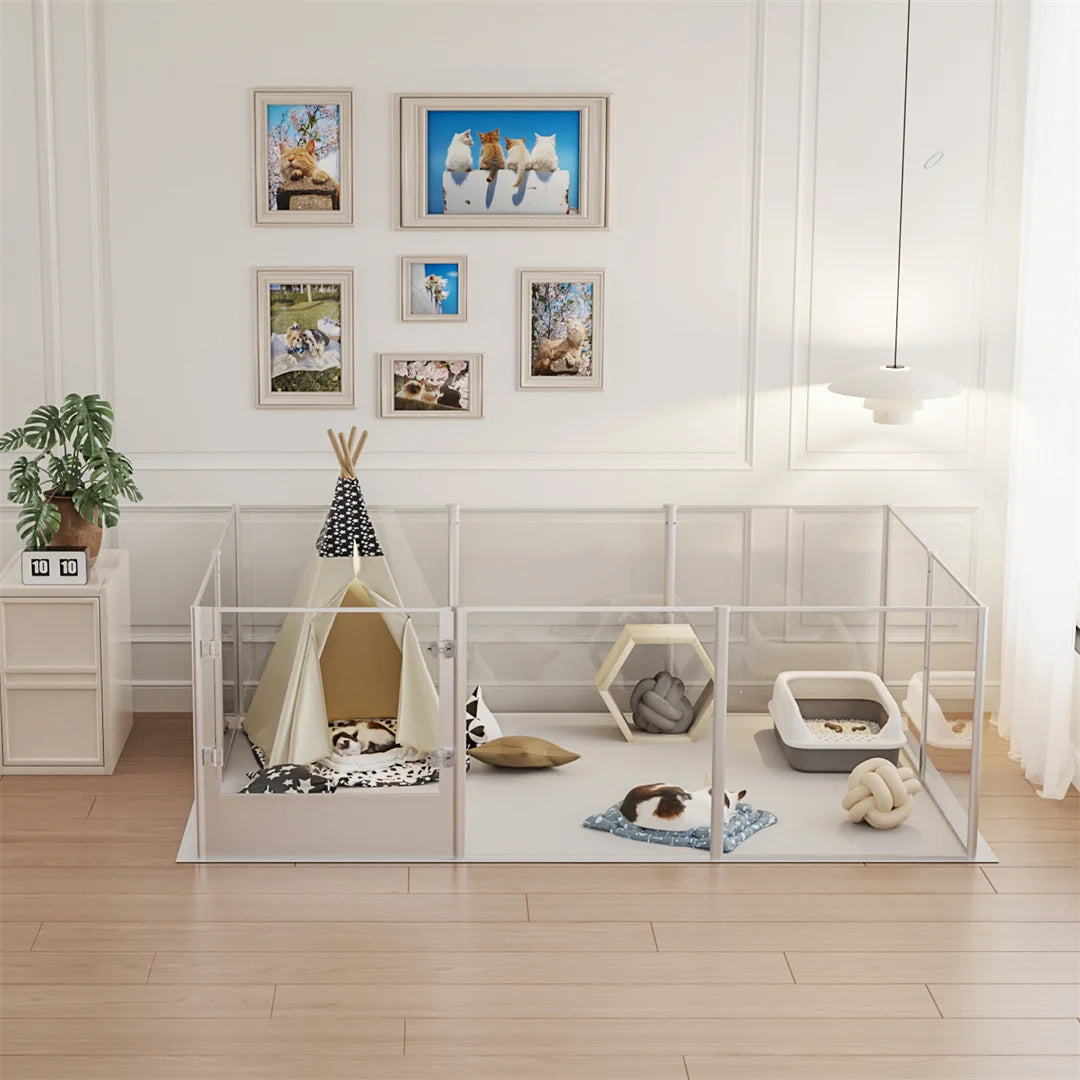 180cm Whelping Playpen Clear Acrylic Dog Playpen Exercise Fence with Waterproof Fertility Pad