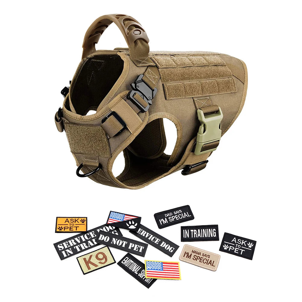 Military Style Dog Harness Set with Collar Leash and Patches