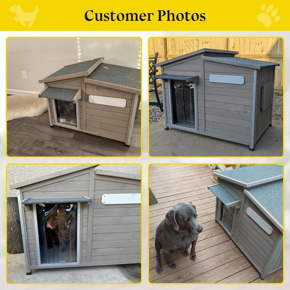 Large Weatherproof Wooden Dog House with Chew-Proof Frame